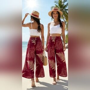 Hula Bay women S palazzo pants Hawaiian vacation resort tropical beach wide leg.